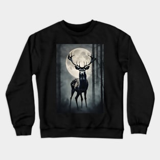 Deer in a Mysterious Dark Foggy Forest Vintage Art Crewneck Sweatshirt